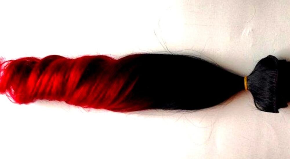 Black Bright Red Ombre Human Hair Clip or Tape in Extensions 18 inches